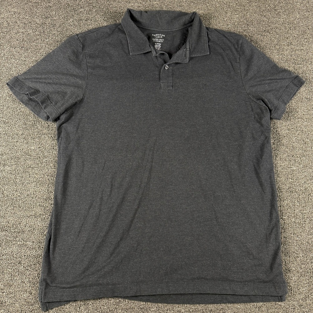 American Eagle Polo Shirt Mens XL Super Soft Standard Fit Charcoal Grey EUC